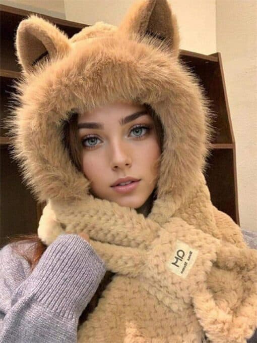 SHEIN Winter Warm Hooded Scarf ( KAKI)