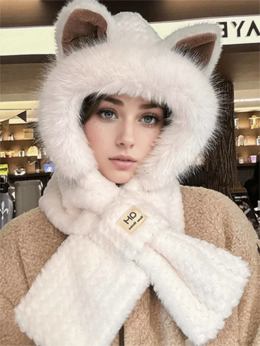 SHEIN Winter Warm Hooded Scarf ( White )