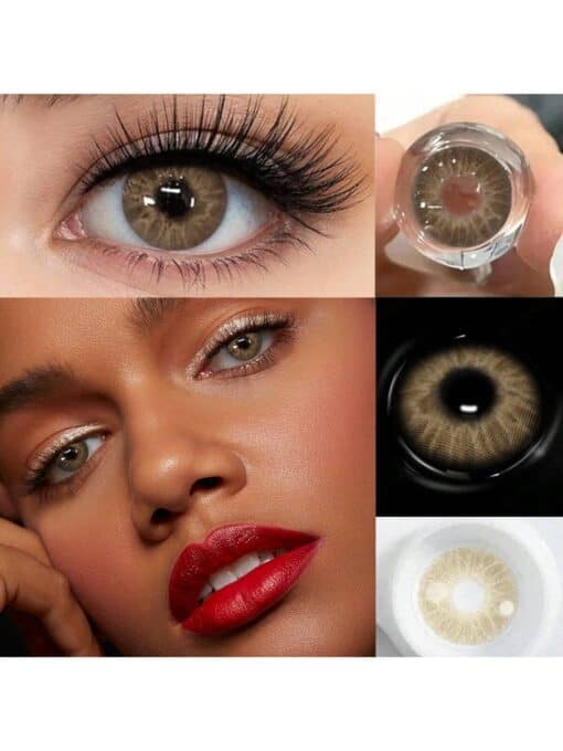 SHEIN 1 Pair Natural Color Cosmetic Contact Lenses, Brown/Blue Colored Eyelens With Lens Case