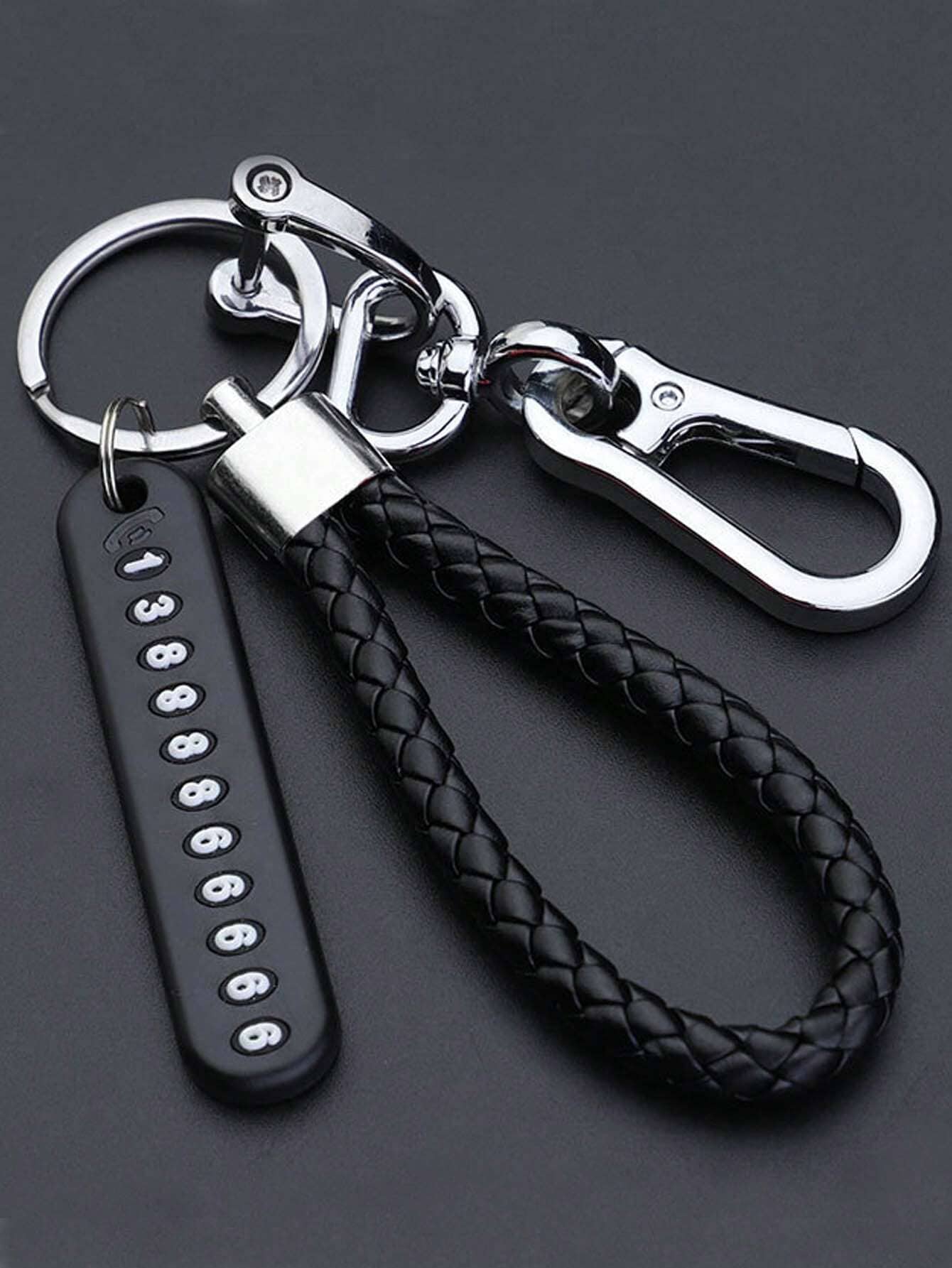 SHEIN 1pc Anti-Lost Car Keychain, Phone Number Card Keyring, Phone Number Plate