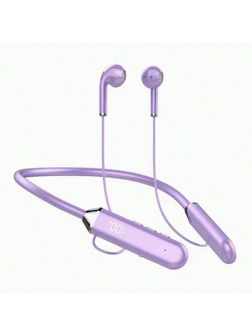 SHEIN 1pc Fashion Neckband Design Button Control Soft Comfortable Silicone Flexible Neckband HiFi Stereo Wireless Earphones (Purple)