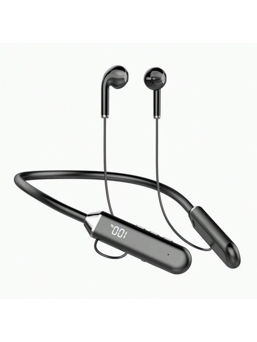SHEIN 1pc Fashion Neckband Design Button Control Soft Comfortable Silicone Flexible Neckband HiFi Stereo Wireless Earphones (Black)