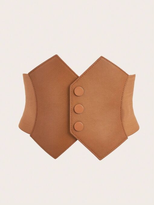 SHEIN 1pc Geometric Pattern PU Leather Elastic Waist Belt/Strap (Camel)
