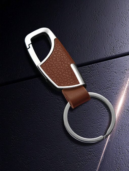 SHEIN 1pc Men's Metal & Leather Keychain, Creative Gift