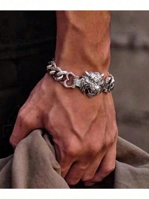 SHEIN 1pc Men's Tiger Head Design Personality Bracelet