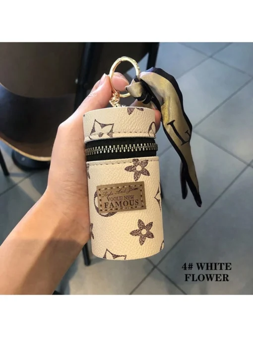 SHEIN 1pc Portable Coin Pouch & Car Keychain, Mini Fashionable Key Ring Casual flower shape (beige)