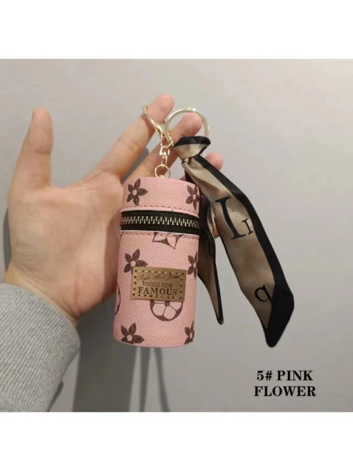 SHEIN 1pc Portable Coin Pouch & Car Keychain, Mini Fashionable Key Ring Casual flower shape (Pink)