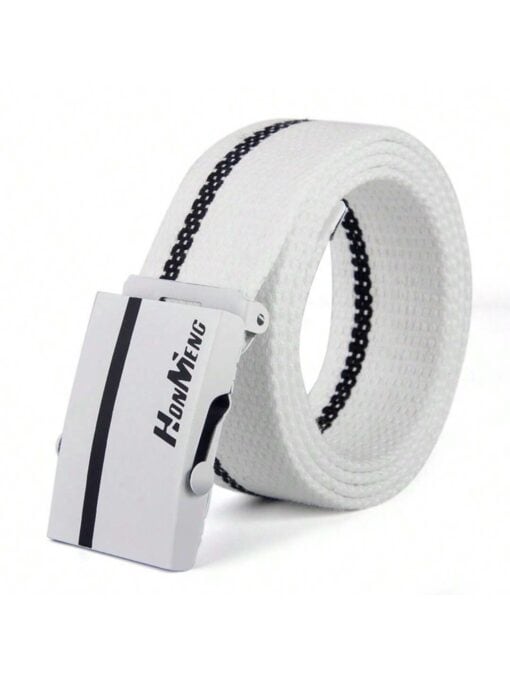 SHEIN 1pc White 43.3IN Unisex Canvas Belt, Fashionable Leisure Canvas Belt, Elastic Sport Waist Belt