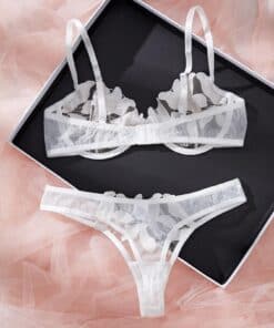 Alternative view of SHEIN 2pcs/Set Romantic White Burning Flower & Maple Leaf Sexy Lingerie Set