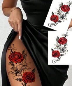 SHEIN 2pcs Red Temporary Rose Flower Arm & Leg Tattoo Stickers
