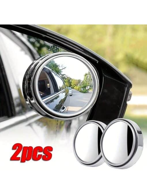 SHEIN 2pcs Small Round Mirror High-Definition Glass Car-Mounted Adjustable 360-Degree (Silver)
