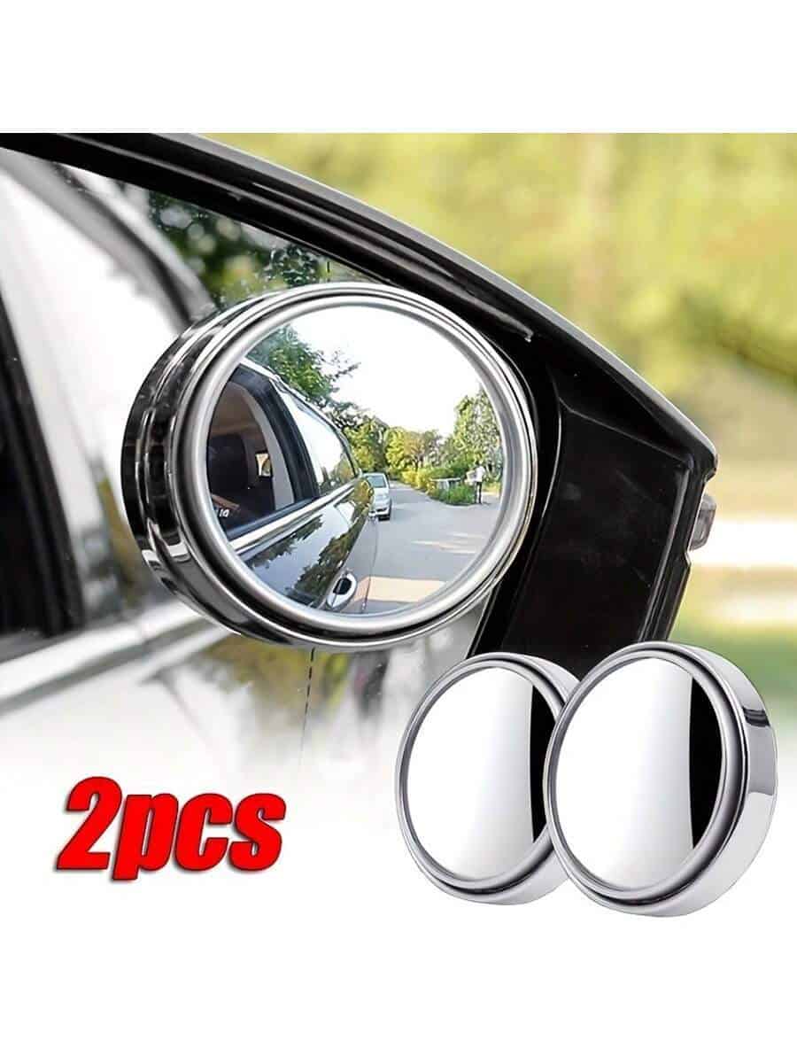 SHEIN 2pcs Small Round Mirror High-Definition Glass Car-Mounted Adjustable 360-Degree (Black)