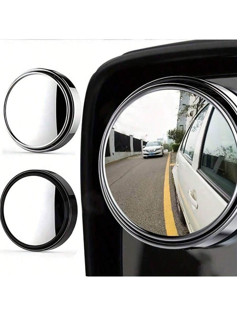 SHEIN 2pcs Small Round Mirror High-Definition Glass Car-Mounted Adjustable 360-Degree (Black) - الصورة 2