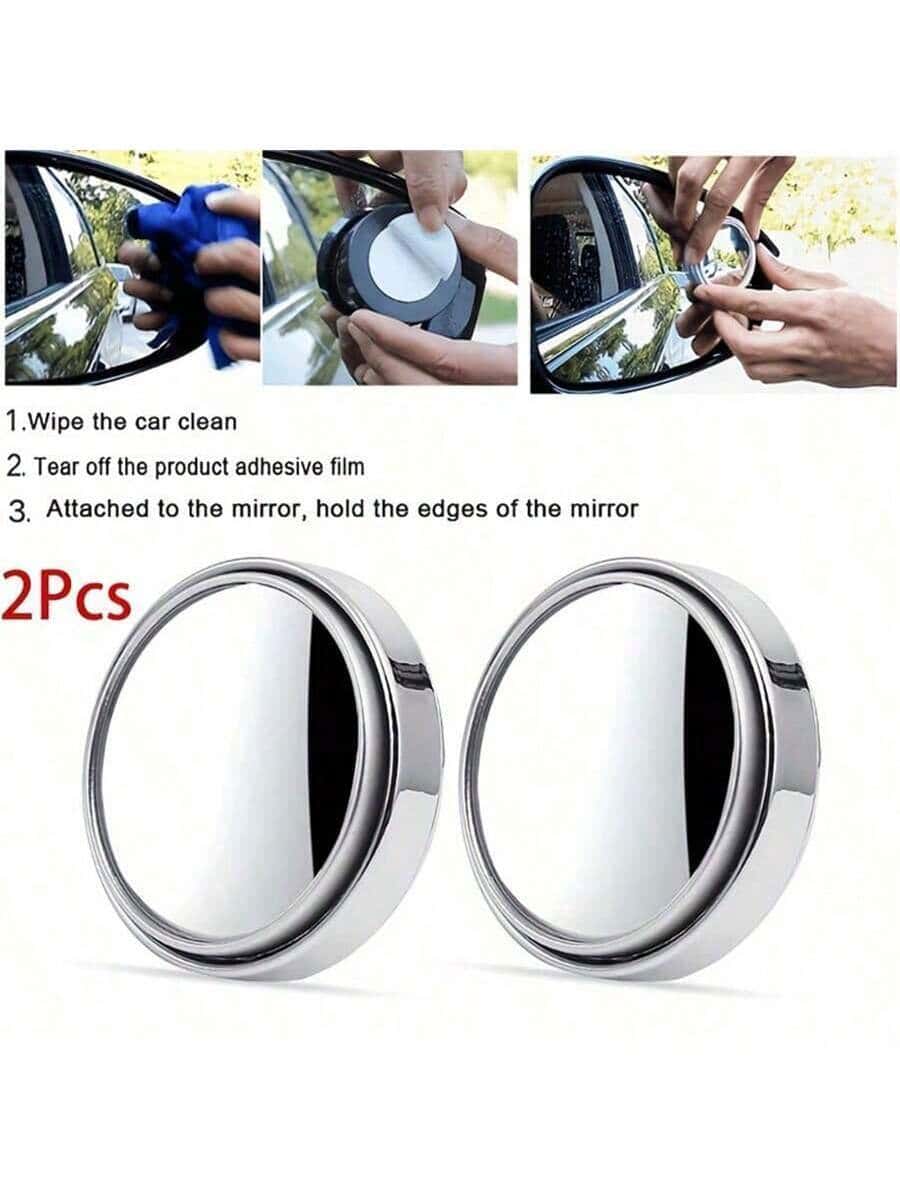 SHEIN 2pcs Small Round Mirror High-Definition Glass Car-Mounted Adjustable 360-Degree (Black) - الصورة 6