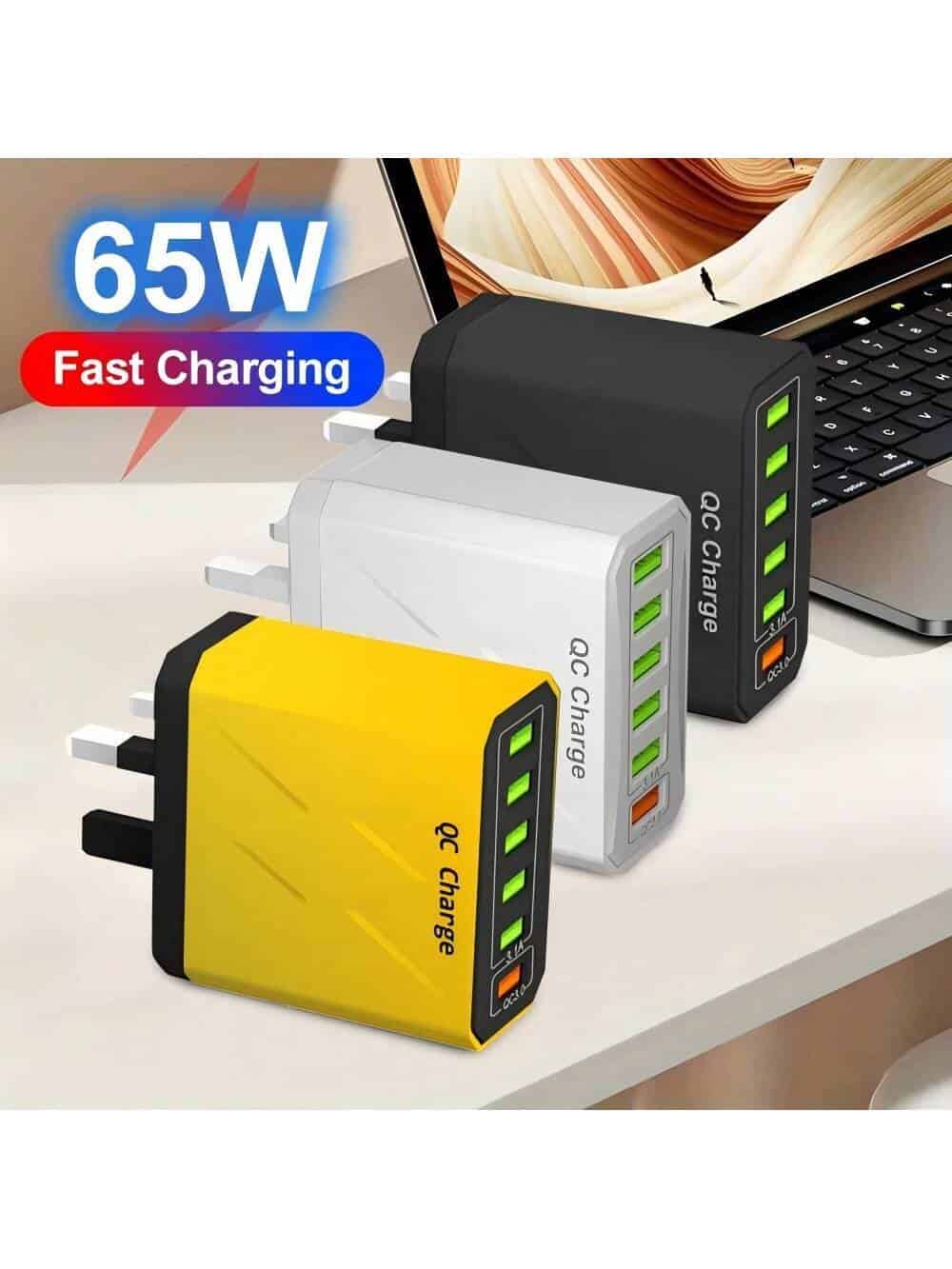 SHEIN 30W 6-Port Fast Charger Adapter, Certified High-Voltage, With QC3.0