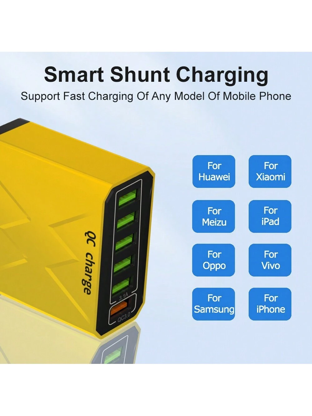 SHEIN 30W 6-Port Fast Charger Adapter, Certified High-Voltage, With QC3.0 - الصورة 3