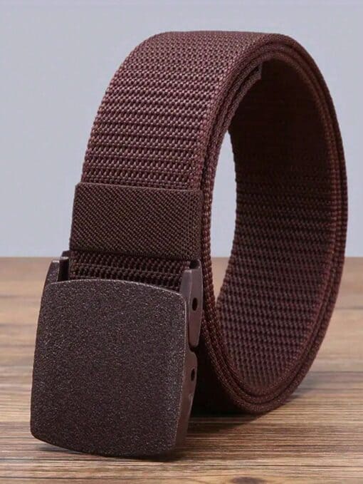 SHEIN 3pc Automatic Buckle Nylon Belts, Fashionable Men's Canvas Outdoor Belt (Brown)