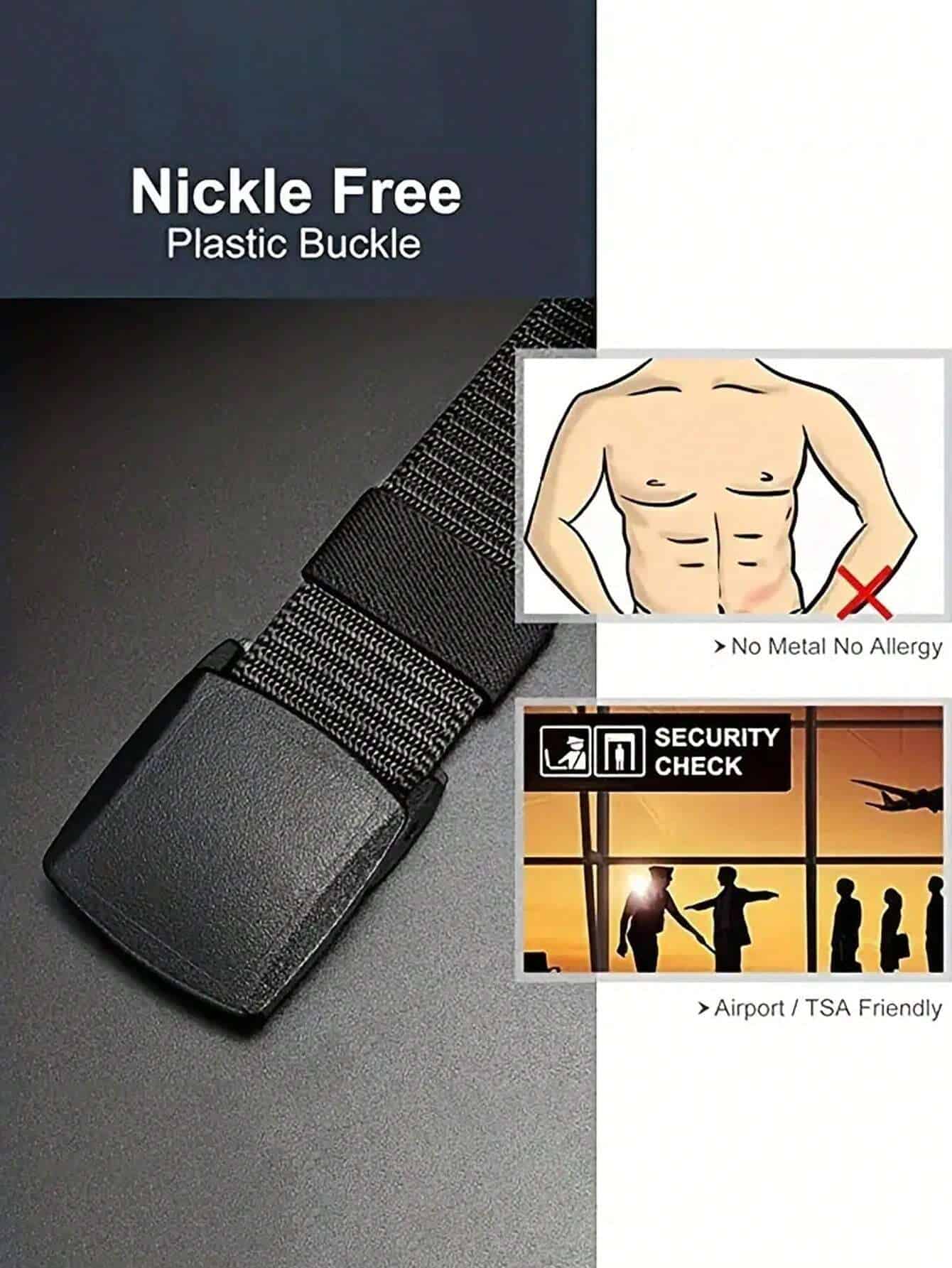 ⁦SHEIN 3pc Automatic Buckle Nylon Belts, Fashionable Men's Canvas Outdoor Belt (Grey)⁩ - الصورة ⁦3⁩