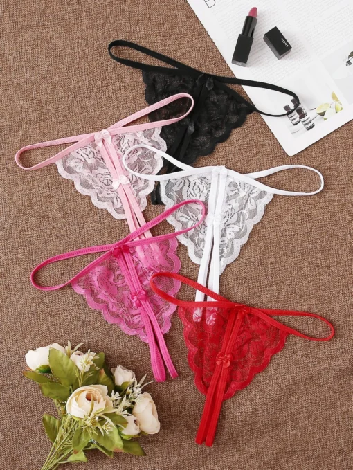 SHEIN 5packs Floral Lace Crotchless Thong Set Lingerie