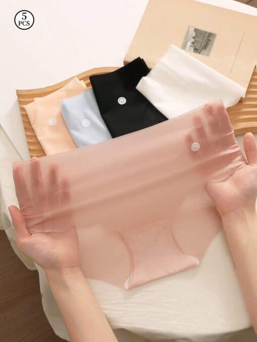 SHEIN 5pcs/Pack Ultra-Thin Ice Silk Seamless Women Panties  (Random colors)