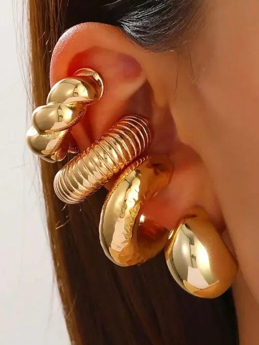SHEIN 5pcs Fashionable Lightweight Hollow C-Shaped Spiral Clip On Earrings Set