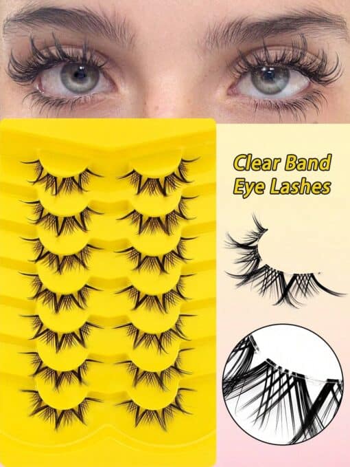 SHEIN 7 Pairs Clear Band Natural Fluffy Natural Faux Mink Eyelashes