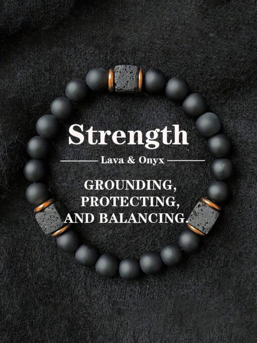 Shein 8mm Men's Bracelet - Matte Black Onyx With Lava Beads Healing Diffuser Bracelet