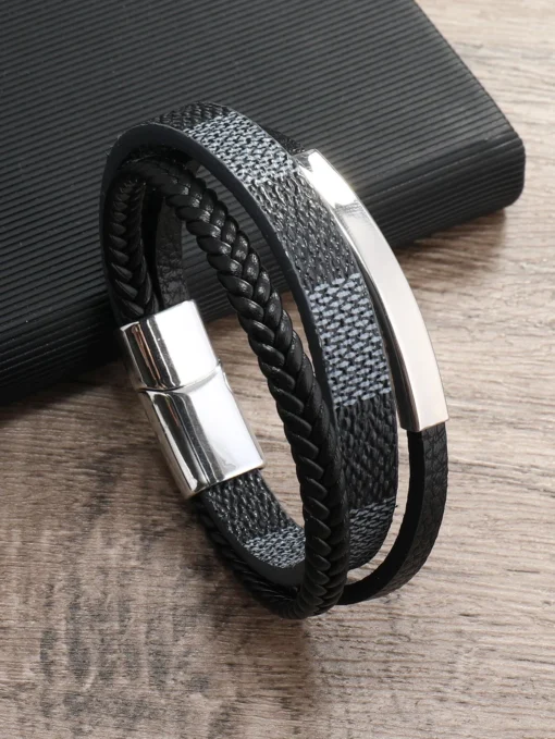 SHEIN Black & Silver Stainless Steel Multilayer Bracelet