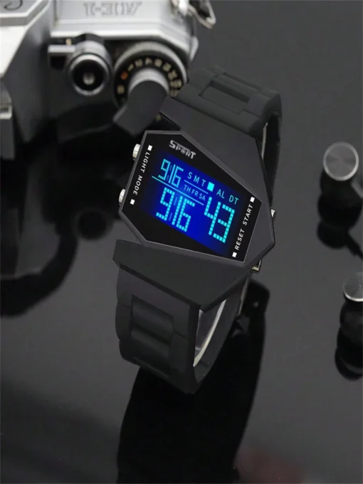 SHEIN Casual Men's Fashionable Airplane Design LED Watch, New Multi-Functional Electronic Wristwatch With Alarm Clock