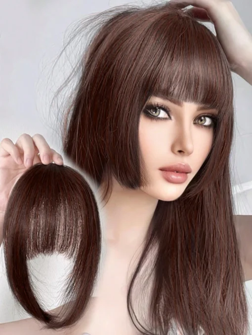 SHEIN Clip In Bangs Hair Extension Synthetic Wig Fake Fringe Natural Hair (Dark Brown)