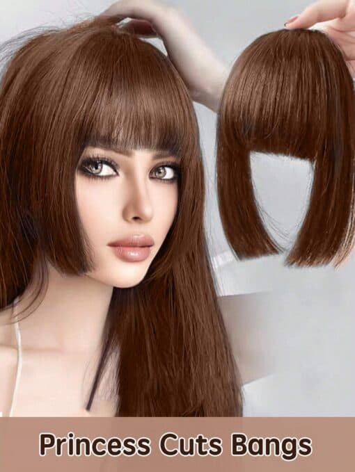 SHEIN Clip In Bangs Hair Extension Synthetic Wig Fake Fringe Natural Hair (Brown)