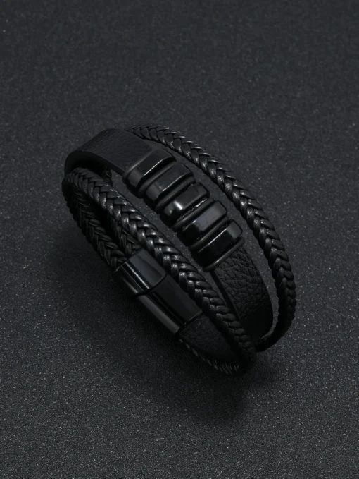 SHEIN Fashionable and Popular Men Braided Detail Layered Bracelet PU