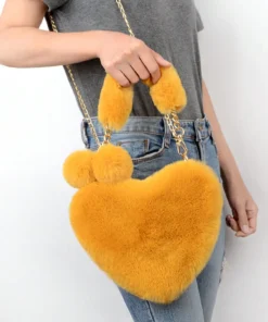 Alternative view of SHEIN Furry Purse For Girls Heart Shaped Fluffy Handbag (Yellow)