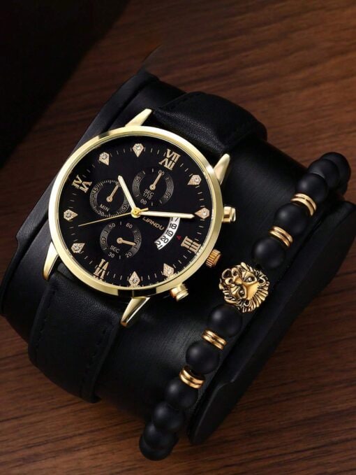 LIANDU LIANDU Men's Watch 2 Pieces Set Calendar Fashion Casual Rhinestone