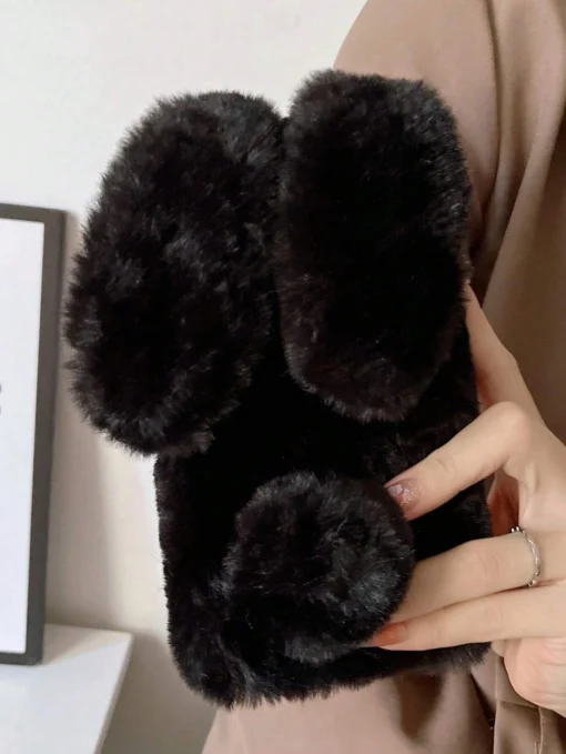 SHEIN Rabbit Ear Decor Plush PC Phone Case Kawaii