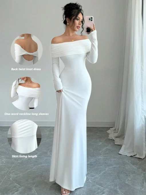 SHEIN Raffinéa Sexy Elegant Fitted Long Sleeve Cinched Waist Double Layer Off-Shoulder Backless
