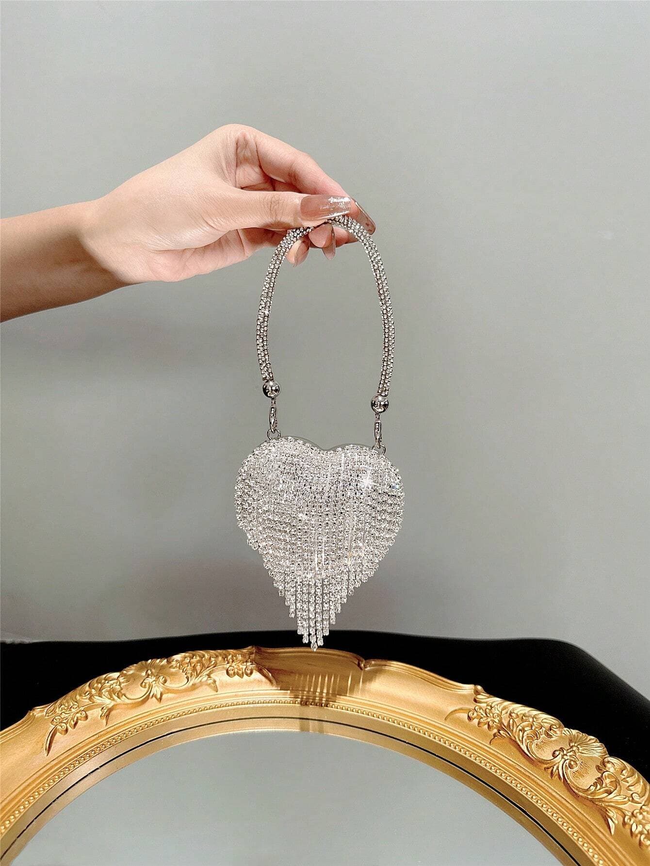 SHEIN Lightweight, Business Casual Rhinestone Decor Bucket Bag Mini Drawstring Design (Silver) - الصورة 2