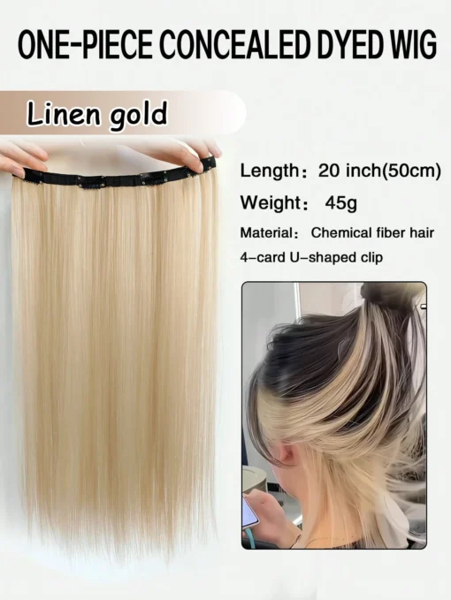 SHEIN 1pc Approx. 20 Inch Long Straight Synthetic Clip-In Hair Extensions (Flax Gold)