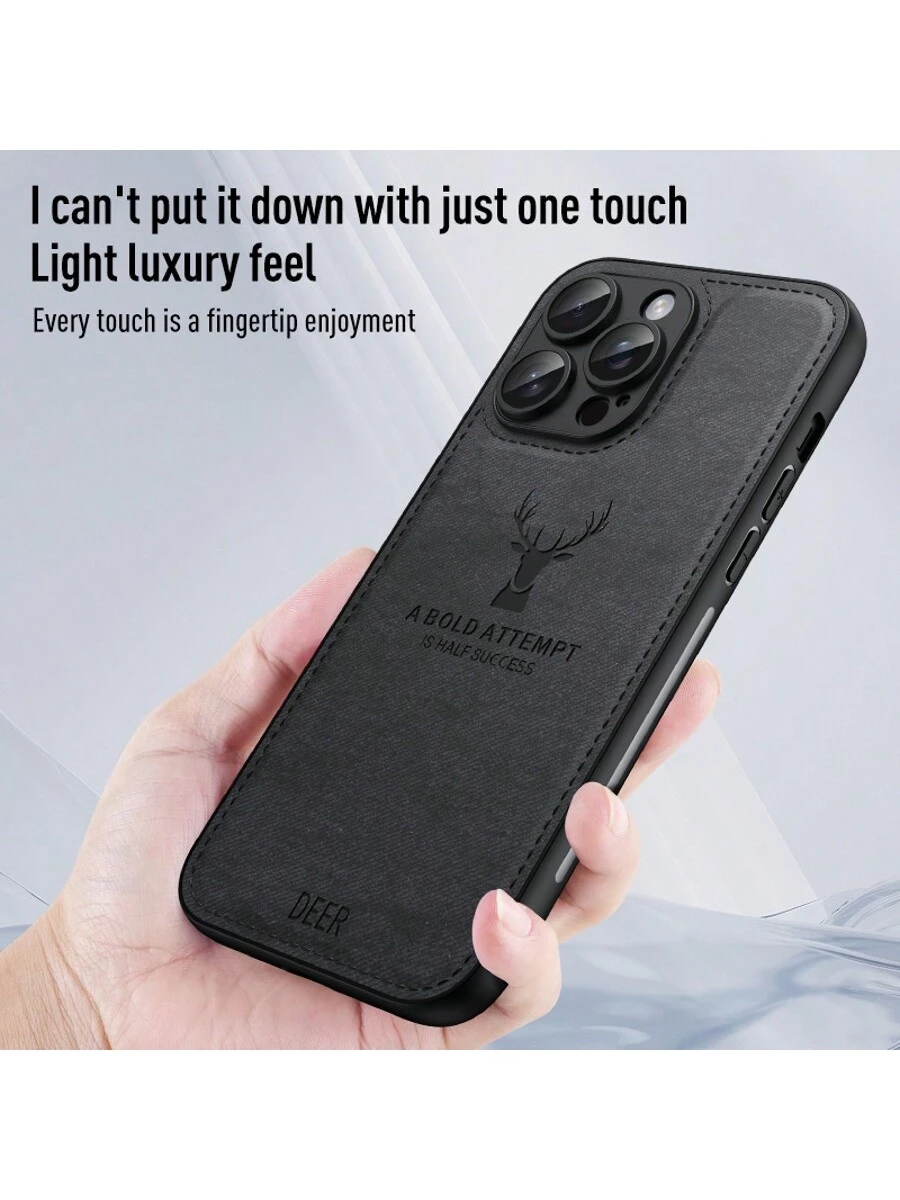 SHEIN 1pc Deer Antler Pattern Luxury Full Coverage Leather Shockproof Anti-Scratch Phone Case - الصورة 2