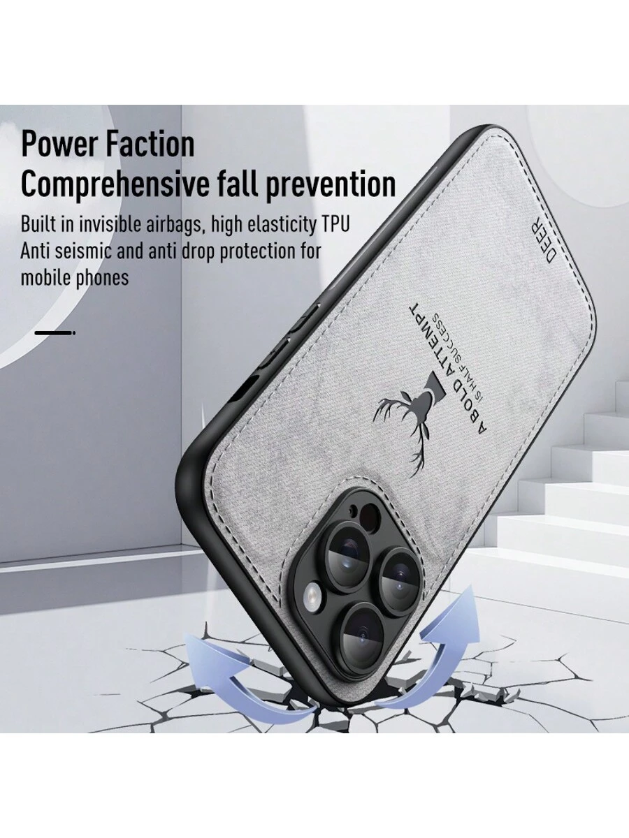 SHEIN 1pc Deer Antler Pattern Luxury Full Coverage Leather Shockproof Anti-Scratch Phone Case - الصورة 3