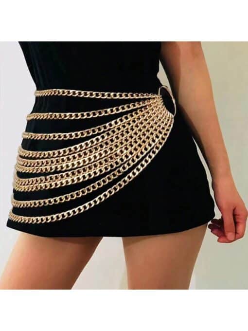 SHEIN 1pc European And American Vintage Multi-Layer Metal Chain Tassel Waist Chain, Retro Style