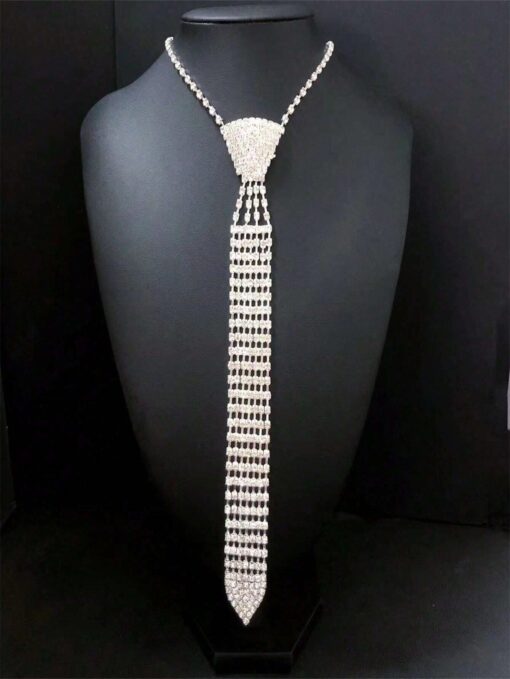 SHEIN 1pc Fashionable Elegant Bow-tie Style Necklace/rhinestone Inlaid Long Chain Necklace/wedding Accessory