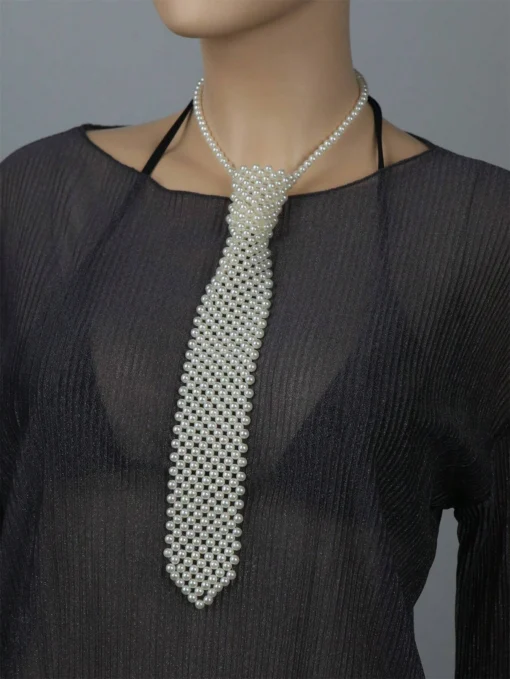 SHEIN 1pc Fashionable Multi-Color Beaded Faux Pearl Weave Necklace, Suitable