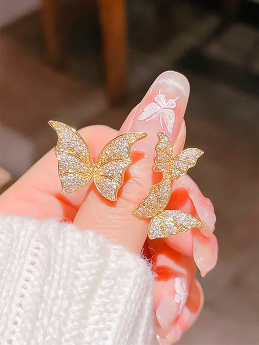 SHEIN 1pc Luxurious Rhinestone Big Butterfly Adjustable Ring