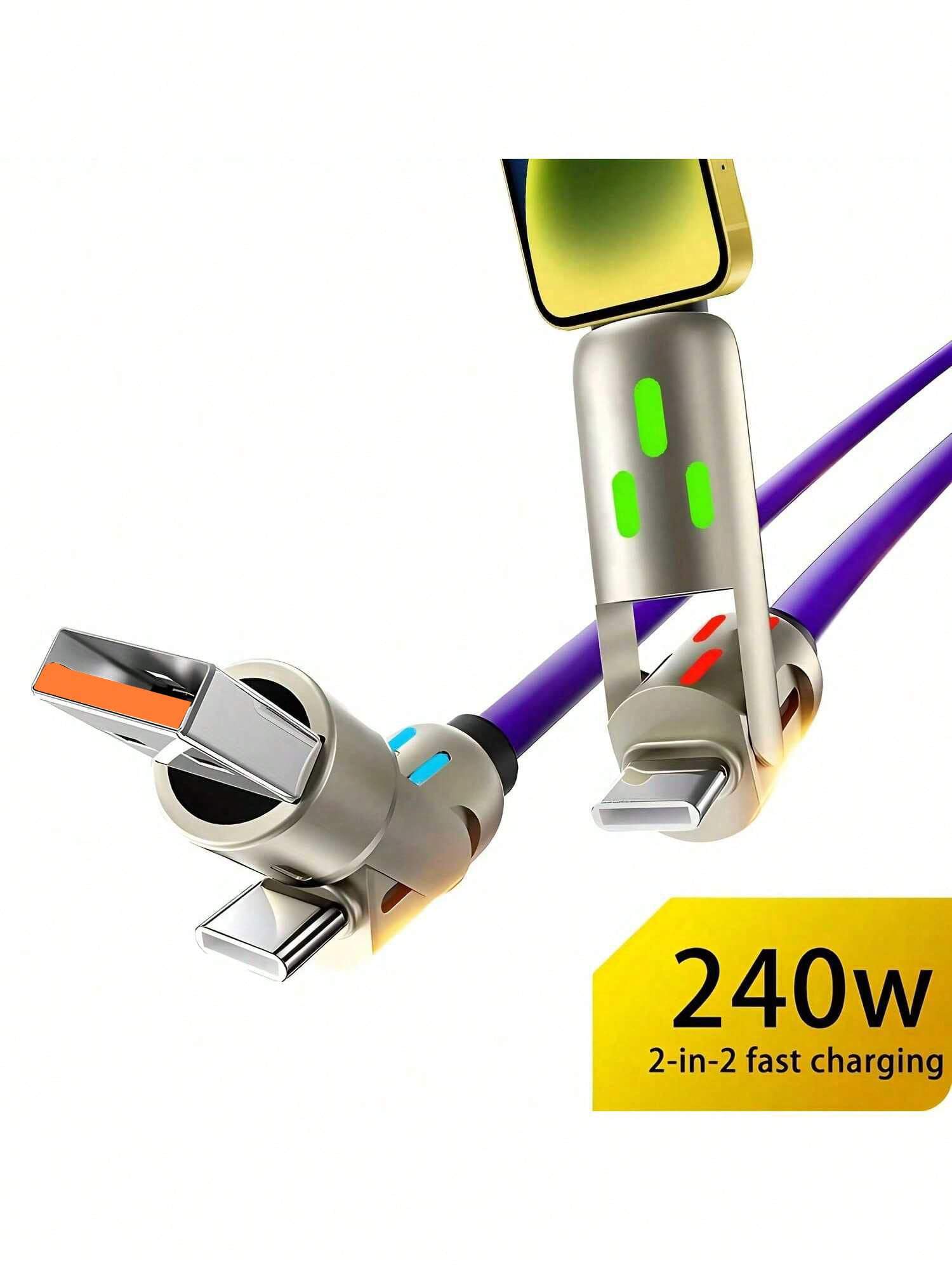 SHEIN 4-In-1 USB C Cable - Tangle-Free, 240W Fast Charging, Data Sync - الصورة 2