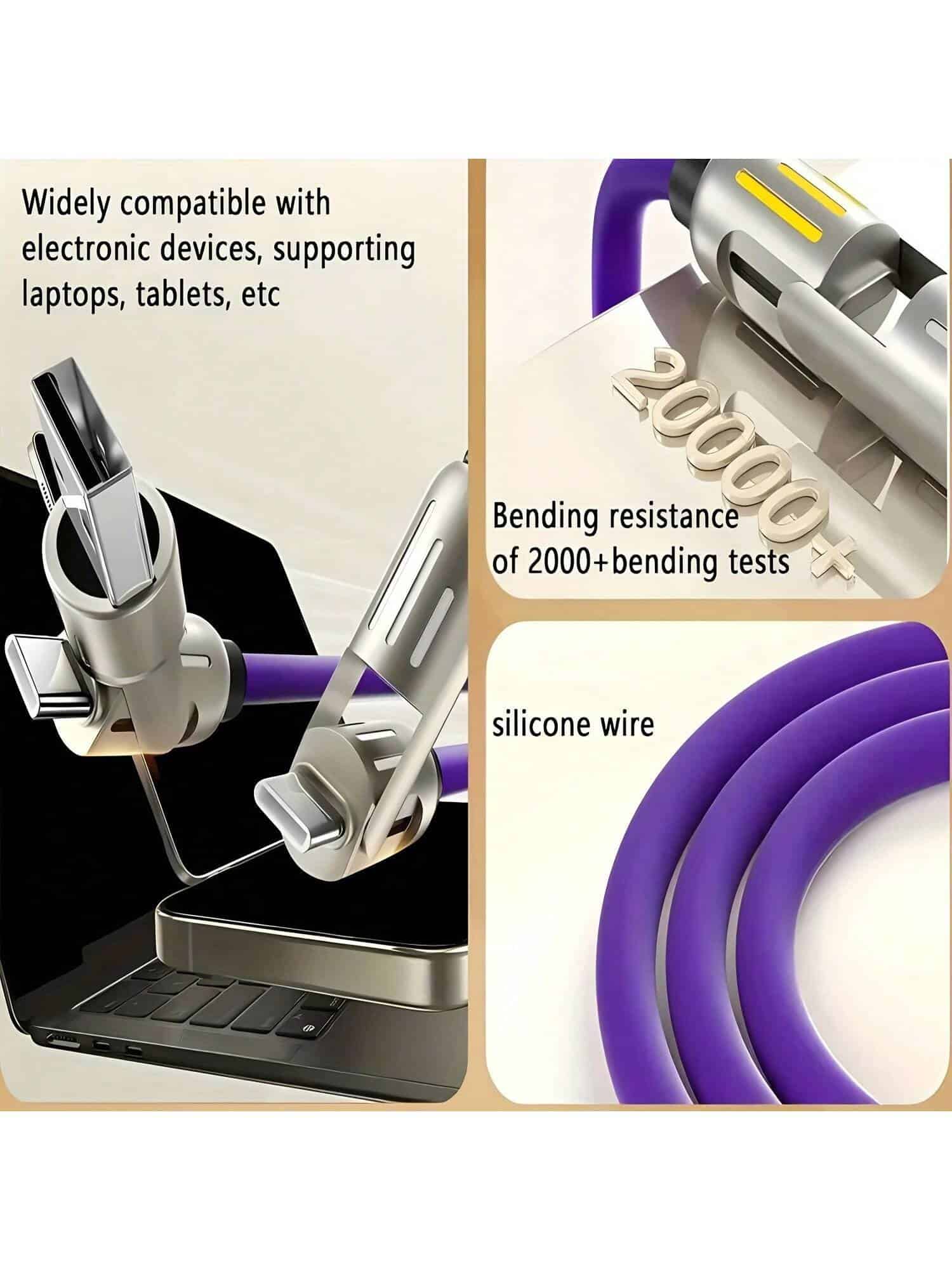 SHEIN 4-In-1 USB C Cable - Tangle-Free, 240W Fast Charging, Data Sync - الصورة 10