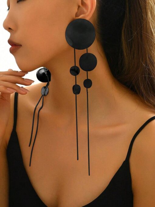 SHEIN New Fashion Tasseled Long Smooth Round Exaggerated European Style Earrings