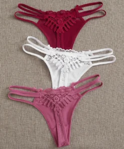 SHEIN Ribbed Bow Accent Thong Panty Set - 3 Packs Lingerie