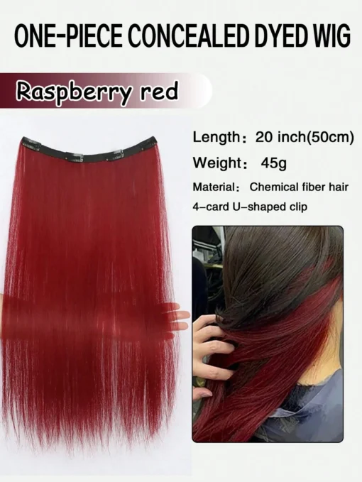 SHEIN 1pc Approx. 20 Inch Long Straight Synthetic Clip-In Hair Extensions (Raspberry Red)