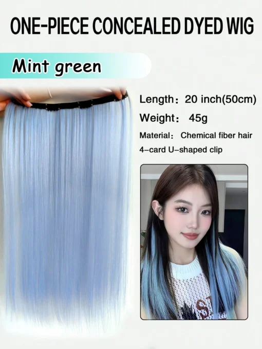SHEIN 1pc Approx. 20 Inch Long Straight Synthetic Clip-In Hair Extensions (Mint Green)